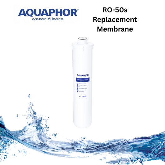 Aquaphor RO-50s replacement membrane with water splash design on a white background