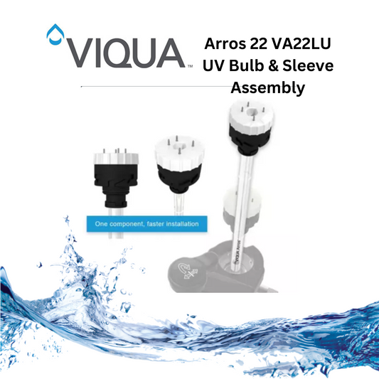 VIQUA Arros 22 VA22LU UV Bulb & Sleeve Assembly with water splash design on a white background