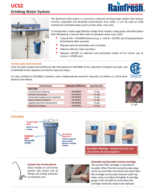 Rainfresh UCS2 2-Stage Drinking Water System w/ Cyst Removal