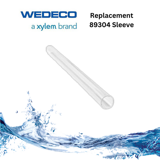 Clear sleeve replacement with Wedeco branding on a white background with water design.