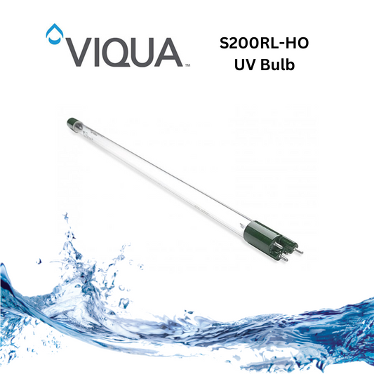 VIQUA S200RL-HO UV bulb with water splash design on a white background