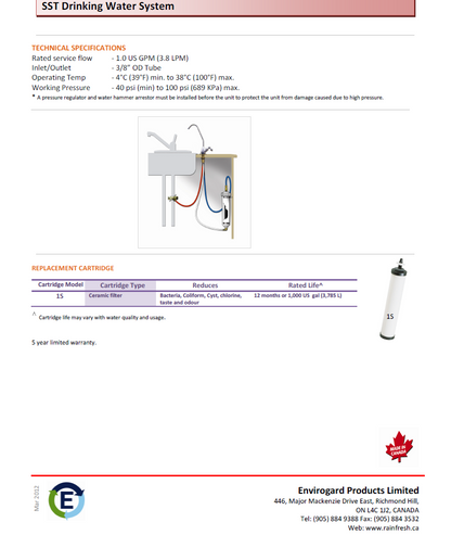 Rainfresh SST Drinking Water System - Cyst Removal Model