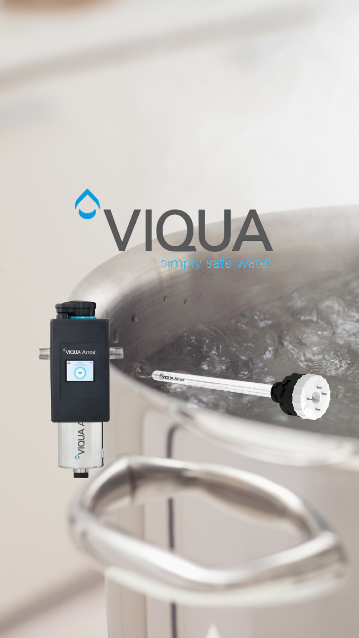 VIQUA ARROS water treatment device attached to a metallic surface
